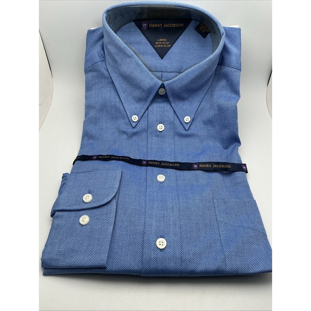 NWT Henry Jacobson "Edmond" Blue Double Pocket Dress Shirt, L 16.5 32/33